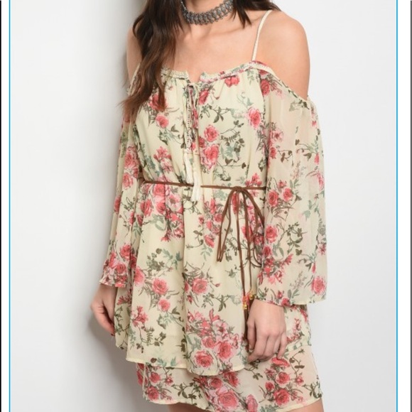 Off Shoulder Floral Print Tunic Dress SIZES S M L - Picture 1 of 7